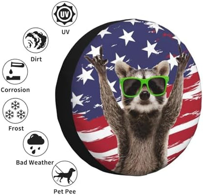Raccoon Spare Tire Cover with American Flag Weatherproof Universal Wheel - Image 5
