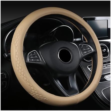 AUCELI 14.5-15 Inch Steering Wheel Cover Non-Slip Leather Beige by AUCELI
