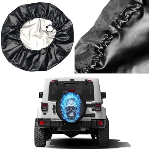 Delerain Spare Tire Cover Skull Head Blue Fire Wheel Covers Waterproof - Image 5