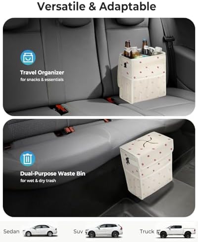Corduroy Car Trash Can with Lid and Mesh Pockets - Image 5