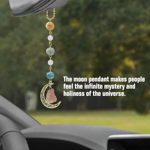 Boho Moon Hanging Car Charm, Crystal Rearview Mirror Pendant, Car Decor - Image 2