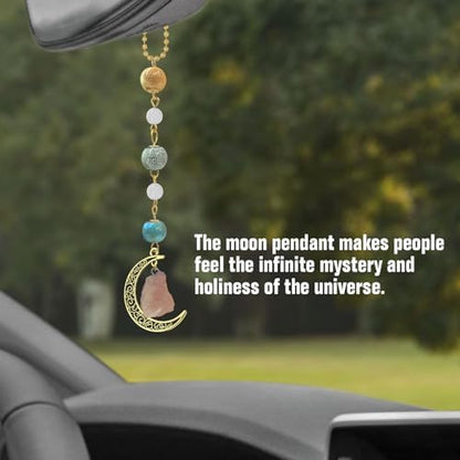 Boho Moon Hanging Car Charm, Crystal Rearview Mirror Pendant, Car Decor - Image 2