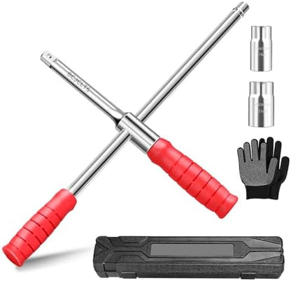4 Way Lug Wrench, Extended Tire Iron, 1/2" Drive, 17/19mm & 21/23mm by Unknown