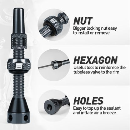 BWSHLF Tubeless Presta Valve Stem 40/44/55/60/65/80/100 mm, Super Light Alloy - Image 2
