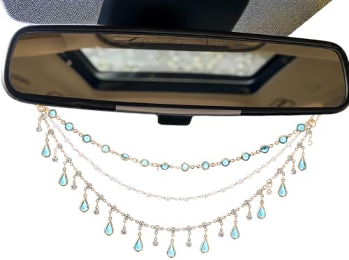 Triple Layer Water Drop Zircon Boho Rear View Mirror Charm Blue Car Hanging by LuneClat