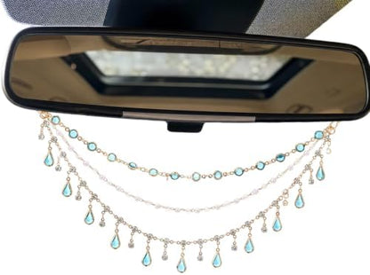 Triple Layer Water Drop Zircon Boho Rear View Mirror Charm Blue Car Hanging by LuneClat