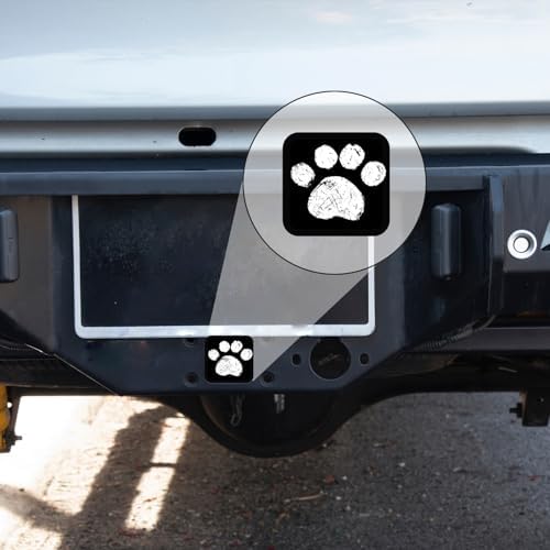 Trailer Hitch Cover, Cute White Cat Dog Paw Print On Black Hitch Cover Rubber - Image 5