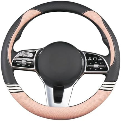 15 inch Cute Leather Steering Wheel Cover Black and Pink - Image 4