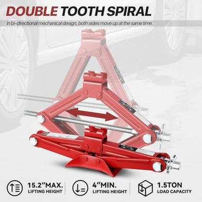 Scissor Lift Jack Universal for Car Truck, 1.5 Ton Capacity, 360 Degree Rotating - Image 3