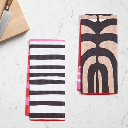 Ritz Waffle Microfiber Kitchen Towel 2pc Set – Maze and Rainbow – Abstract - Image 3