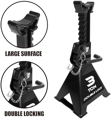Torin AT43005AB Steel Heavy Duty Jack Stands: Double Locking Pins, 3 Ton - Image 3