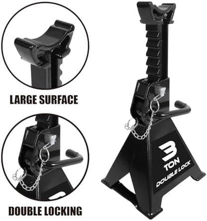 Torin AT43005AB Steel Heavy Duty Jack Stands: Double Locking Pins, 3 Ton - Image 3