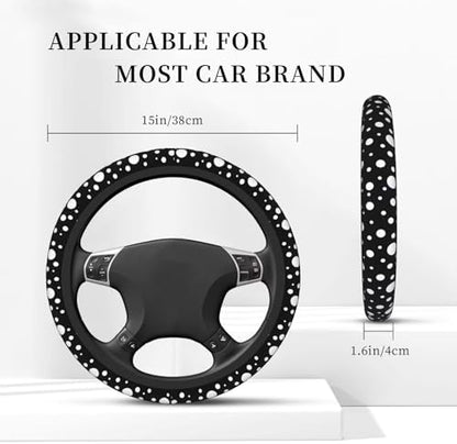 Polka Dot 3Pc car Set: Steering Wheel Cover 15in + Polka Dot 2 Cup Coasters - Image 2