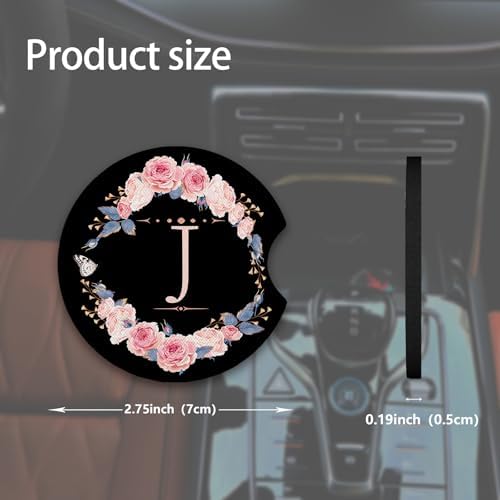 2pcs Letter J Car Coasters, Absorbent Universal neoprener Cup Holder Coasters - Image 3