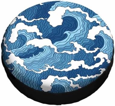Blue and White Wave Spare Tire Cover 15 inch Wheel Japanese Abstract Protectors - Image 3