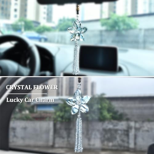 Crystal Flower Rear View Mirror Pendant Car Hanging Ornament Lucky Charm - Image 6