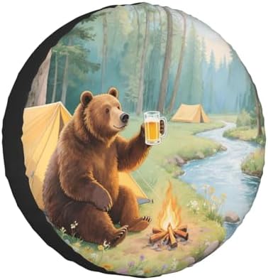 RV Spare Tire Cover for Trailers Happy Camper Bear Waterproof RV Tire Cover by EFINLUKY