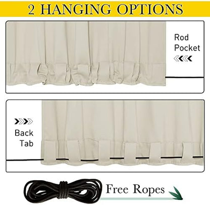 NICETOWN 2 Panels Thermal Outdoor Curtains Windproof W52xL72 Light Beige - Image 3