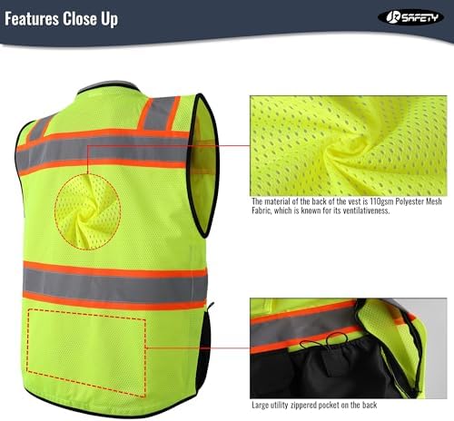 JKSafety Hi-Vis Unisex Surveyor Safety Vest Heavy Duty PPE Inner Pockets - Image 5
