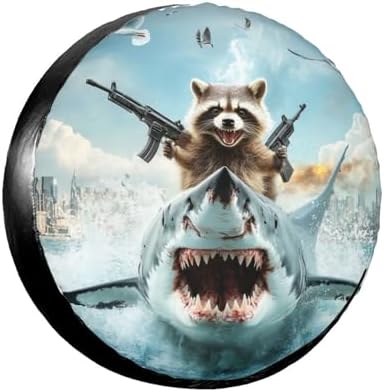 Raccoon Riding On Shark Spare Tire Cover by TZBVTAU