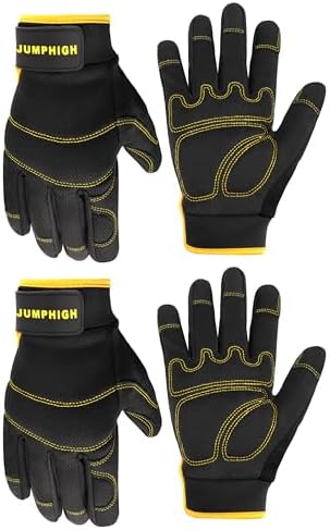 Safety Work Gloves 2 Pairs, Men's Utility Mechanic Working Gloves by JUMPHIGH
