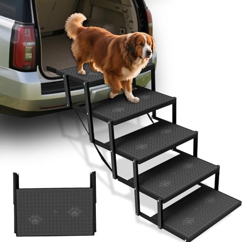Dog Steps for Car & SUV – 5-Step Foldable Pet Stairs for Large Dogs, Non-Slip by Unknown