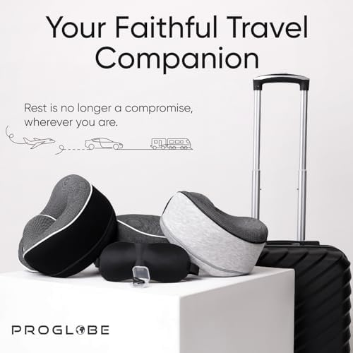 Proglobe Travel Pillow, 100% Memory Foam Airplane Neck Pillow, Dark Grey - Image 7
