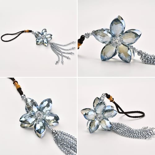Crystal Flower Rear View Mirror Pendant Car Hanging Ornament Lucky Charm - Image 3