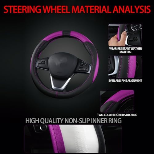 BESULEN 15 Inch Steering Wheel Cover Soft Leather Protector Black/Purple - Image 4