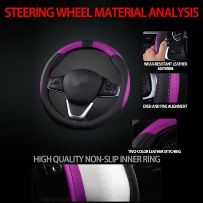 BESULEN 15 Inch Steering Wheel Cover Soft Leather Protector Black/Purple - Image 4