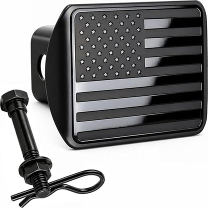 USA 2" American Black Flag Stainless Steel Hitch Cover by AutoAccessores