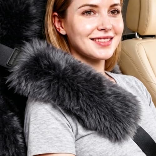 2 Pack Sheepskin Car Seat Belt Cover Pads | Long Wool Seatbelt Cushions by OGLAND