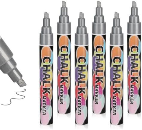 6PCS Silver Jumbo Liquid Chalk Markers Erasable 6mm Reversible Tip by Unknown