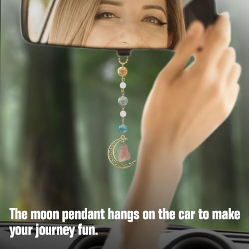 Boho Moon Hanging Car Charm, Crystal Rearview Mirror Pendant, Car Decor - Image 3