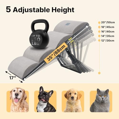 Veehoo Foldable Dog Ramp for Bed Couch Large Dogs, Adjustable 12-20'' High - Image 3