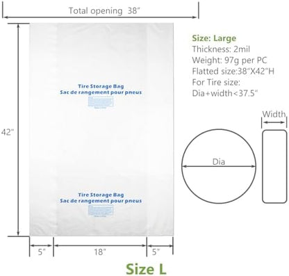 WHEEL CONNECT Tire Storage Bags. Made of Polyethylene LDPE Plastic, Large - Image 2