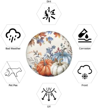 Fall Blue Orange Pumpkin Spare Tire Cover Maple Leaves Autumn Decoration Wheel - Image 5