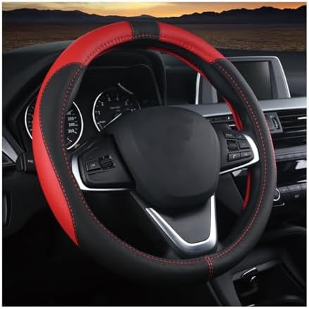BESULEN 15 Inch Steering Wheel Cover Soft Leather Protector Black/Red by BESULEN