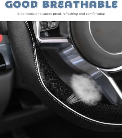 Steering Wheel Cover, Car Accessories 14.5-15 Inch Leather Steering Wheel Cover - Image 4