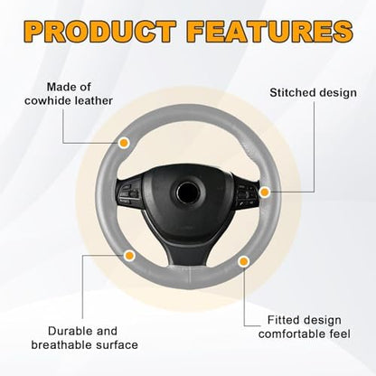 Ziciner Genuine Leather Steering Wheel Cover, Stitch on Wrap, Breathable - Image 4