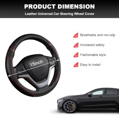 Car Steering Wheel Cover, 15 Inch Premium Leather Breathable Non-Slip Wheels - Image 2