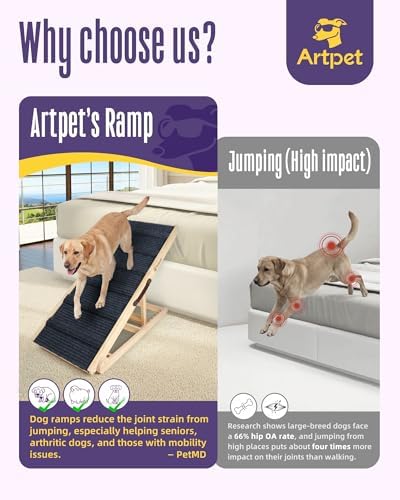 Wide Dog Ramp for Bed & Couch, Adjustable Pine Ramp for Large Dogs - Image 3