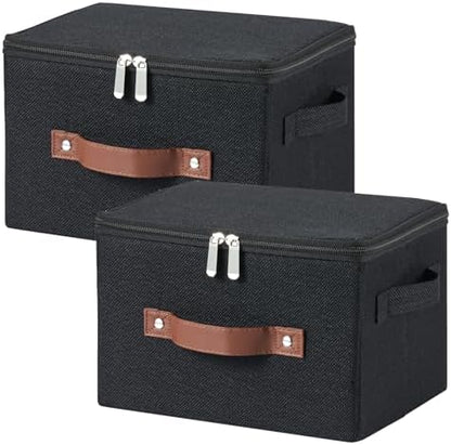 2PCS Storage Bins with Zipper Lids Decorative Lidded Basket Box by VinneGenzz
