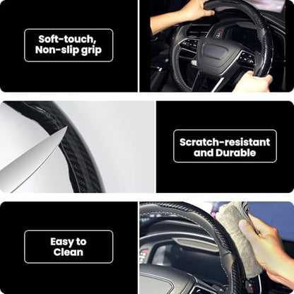 Hiseanllo Carbon Fiber Steering Wheel Cover 3PCS Set – Anti-Slip, - Image 4