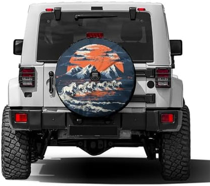 Delerain Spare Tire Cover with Backup Camera Hole White Broncos Horses Sunset by Delerain