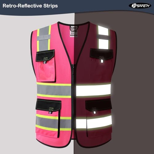 JKSafety Safety Vest for Men Women Hi Vis Reflective Vest JK220 Pink 2XL - Image 2
