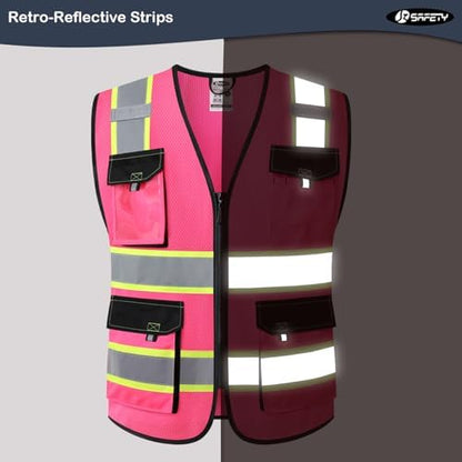 JKSafety Safety Vest for Men Women Hi Vis Reflective Vest JK220 Pink XL - Image 2