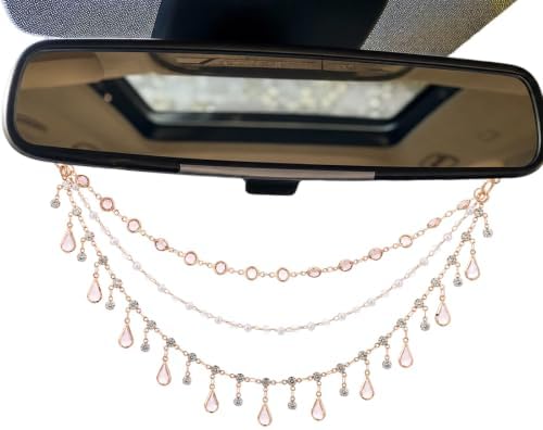 Triple Layer Water Drop Zircon Boho Rear View Mirror Charm Pink Car Hanging by LuneClat