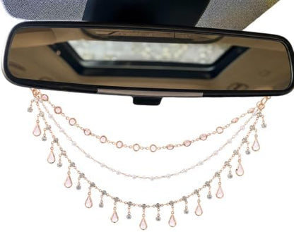 Triple Layer Water Drop Zircon Boho Rear View Mirror Charm Pink Car Hanging by LuneClat