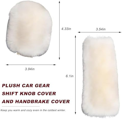 2PCS Fluffy Car Gear Shift Knob & Handbrake Cover, Comfortable Plush Shifter - Image 2